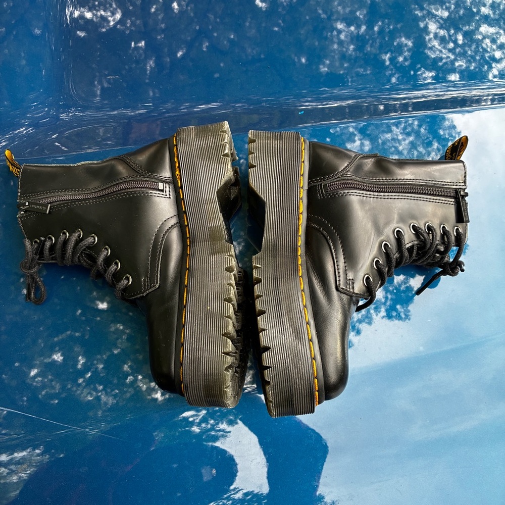 Dr. Martens Black Leather Ankle Boots with Yellow Accents - Picture 3 of 10